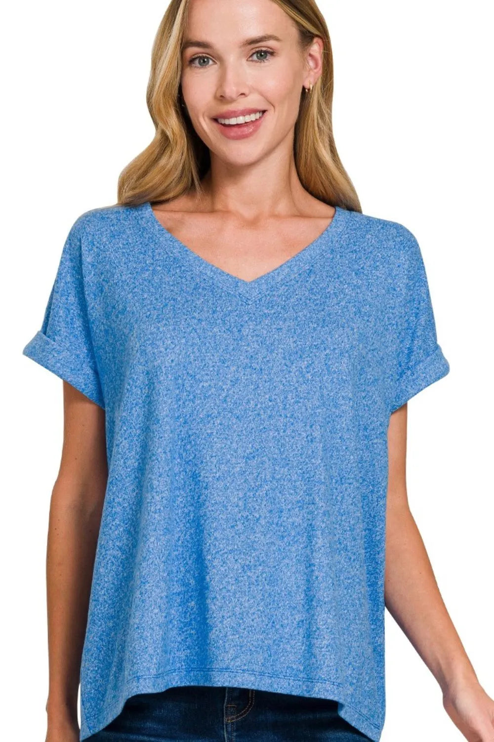 Zenana Soft Melange Hacci V-neck Tee - Love Salve